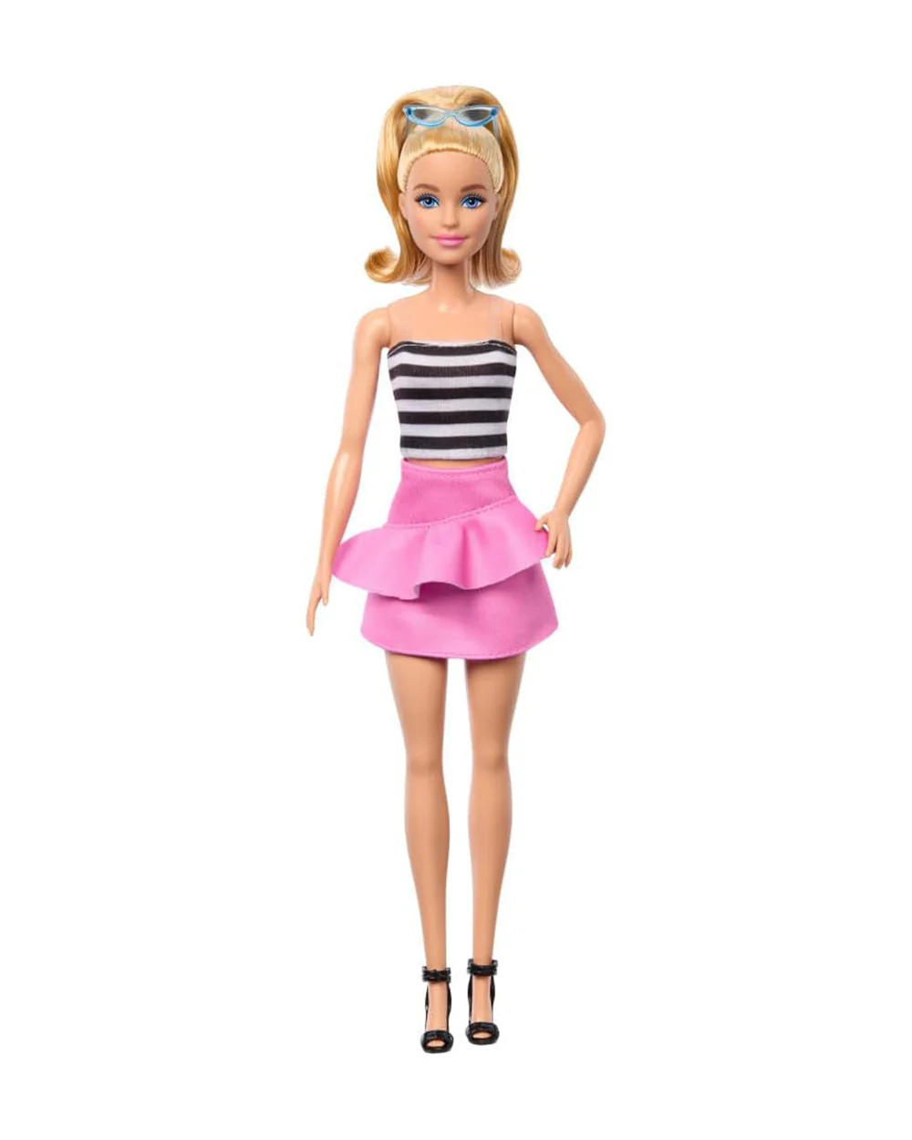 Barbie Fashionistas Blonde Doll with Striped Top Wearing Removable Pink Skirt & Sunglasses-Promotes Role Play-Doll & Doll Houses-12M+ - Image 4