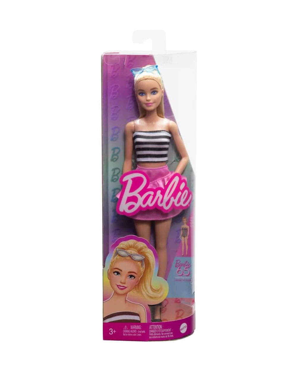 Barbie Fashionistas Blonde Doll with Striped Top Wearing Removable Pink Skirt & Sunglasses-Promotes Role Play-Doll & Doll Houses-12M+ - Image 6