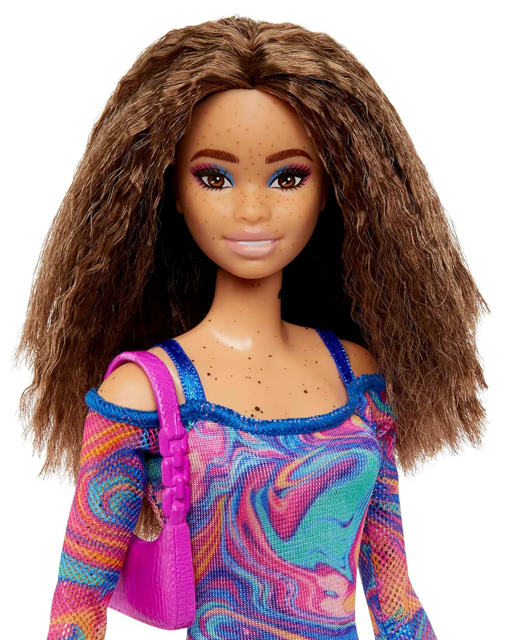 Barbie Fashionistas Doll with Crimped Hair and Freckles Wearing Rainbow Marble Print Dress with Green Mules and Purse-Promotes Role Play-Doll & Doll Houses-12M+ - Image 3