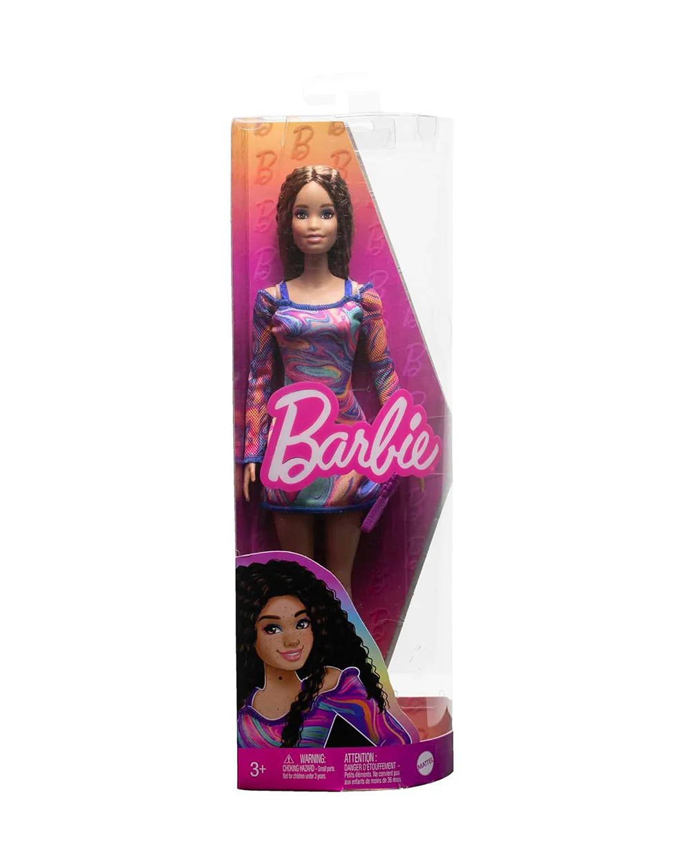 Barbie Fashionistas Doll with Crimped Hair and Freckles Wearing Rainbow Marble Print Dress with Green Mules and Purse-Promotes Role Play-Doll & Doll Houses-12M+ - Image 6