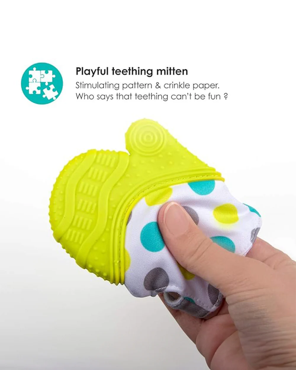 bbluv Glüv Baby Teething Mitten-Lime-Pleasing Texture with Crinkle Paper-Food Grade Silicone - Image 3