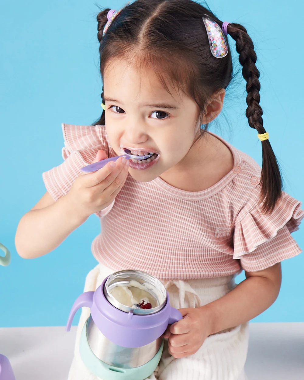 b.box Insulated Food Jar-Double Walled Stainless Steel-With Spork-Easy Grip Handles-Lilac Pop Purple-For Feeding Infants - Image 7