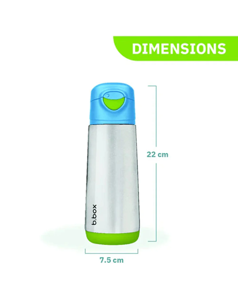 b.box Insulated Sport Spout Drink Bottle-Ocean Breeze Blue Green-Stainless Steel-With Easy Push Button-500 ml - Image 7