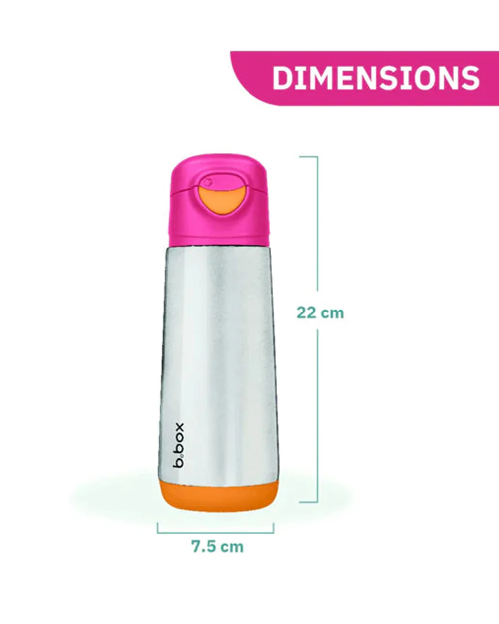 b.box Insulated Sport Spout Drink Bottle-Strawberry Shake Pink Orange-Stainless Steel-With Easy Push Button-500 ml - Image 7