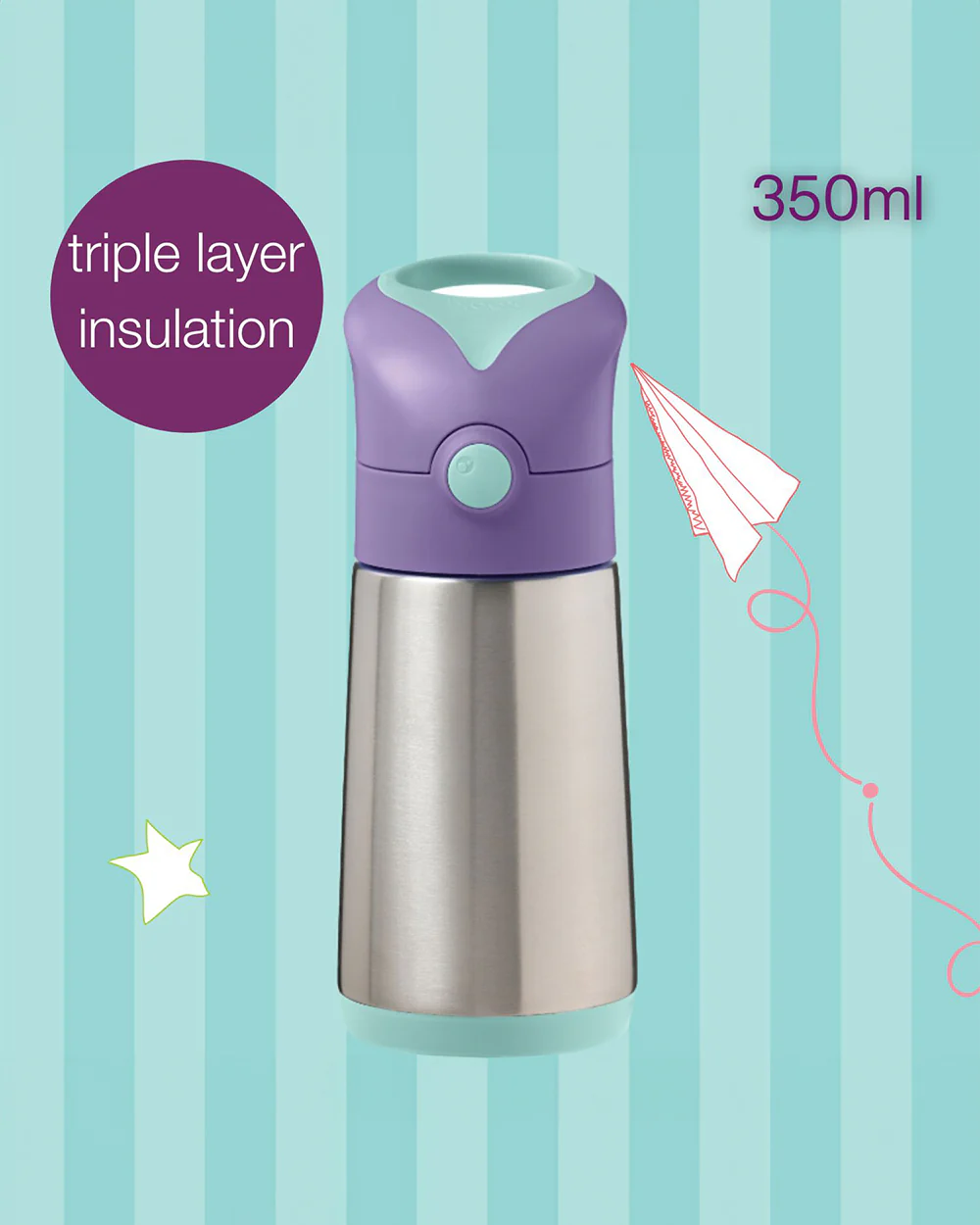 b.box Insulated Stainless Steel Straw Sipper-With Silicone Straw Top-Lilac Pop Purple - Image 7