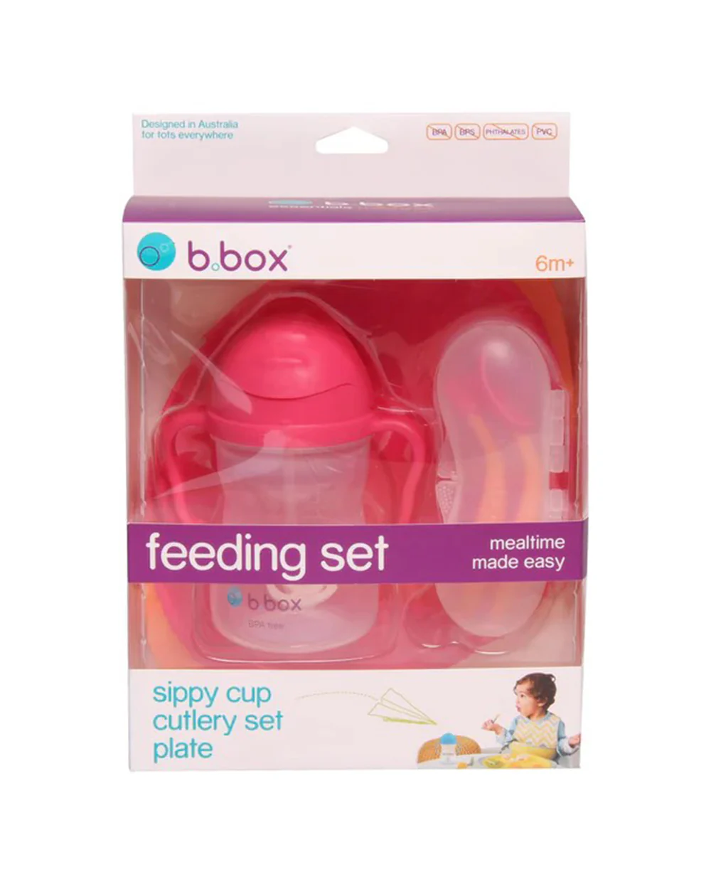 b.box Meal Set-With Weighted Straw Sipper-Strawberry Shake Pink Orange-For Feeding Infants - Image 9