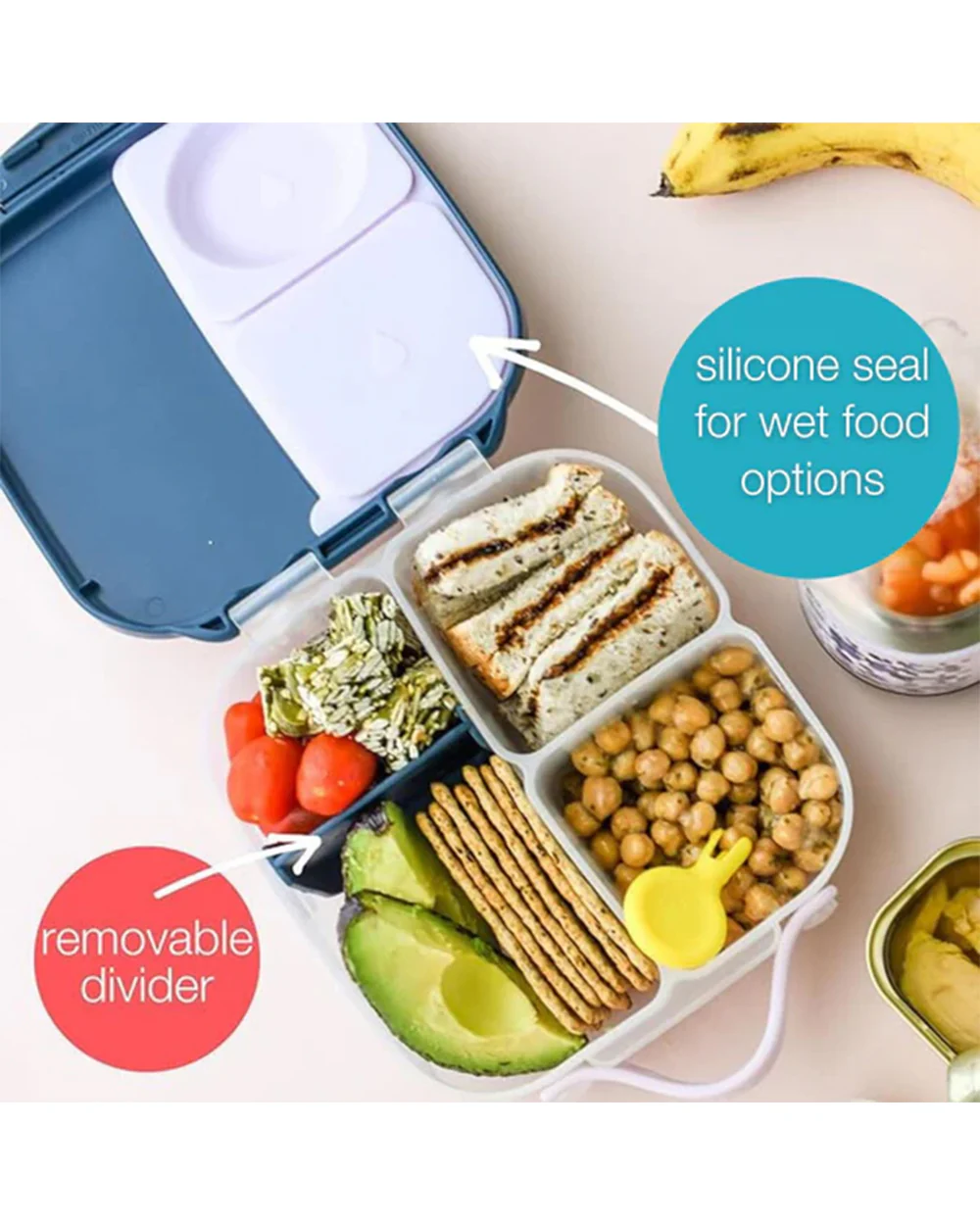 b.box Mini Lunch Box-With Carry Handle and Easy Open Clip-Leak Proof-Removable Divider-Lilac Pop-For Feeding Infants - Image 5