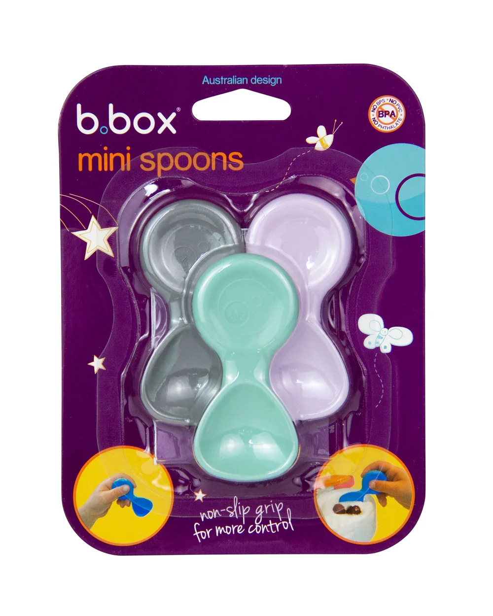 b.box Mini Spoon Set-Large Easy Grip Handles-Pack of 3-Pastel-For Infants - Image 6