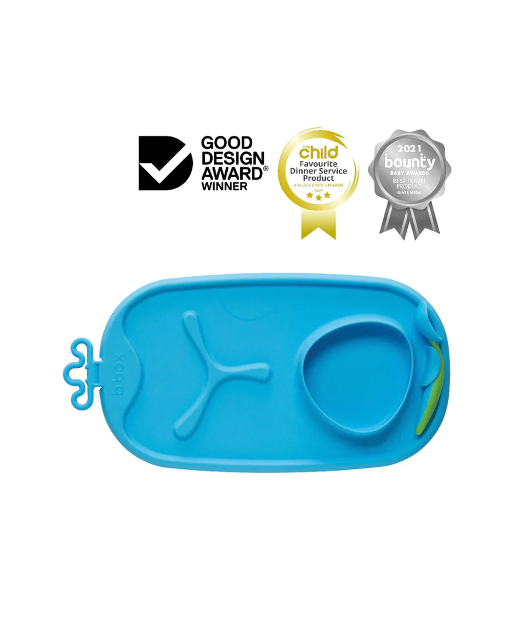 b.box Roll & Go Silicone Mat With Spoon-Meal Set-Three Section Divder-Suction Base-Travel Friendly-Ocean Breeze - Image 4