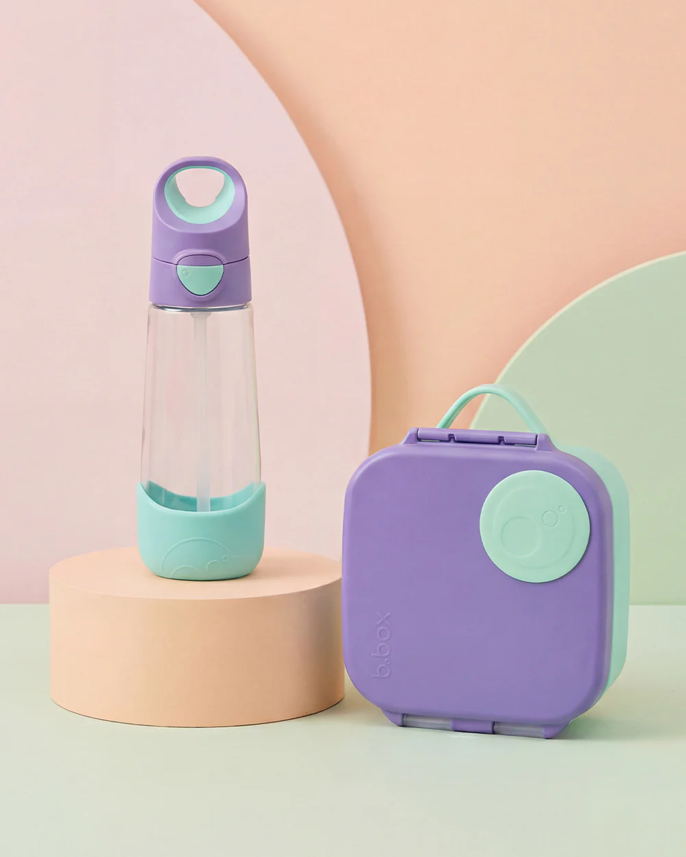 b.box School Essentials Kit-Mini Lunch Box(600ml)-Tritan Straw Sipper(1000ml)-Lilac Pop-3Y+
