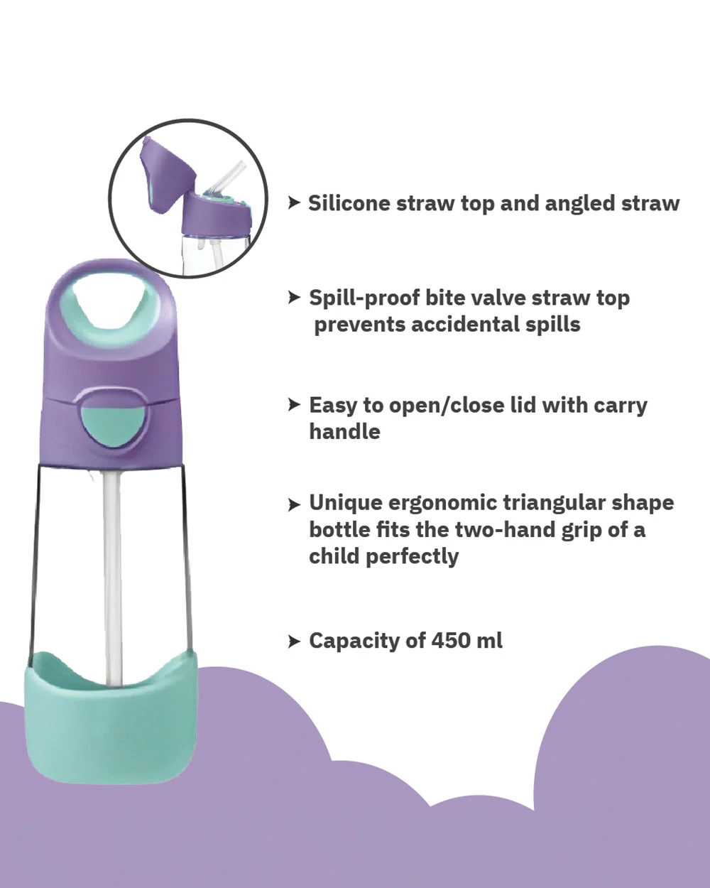 b.box School Essentials Kit-Mini Lunch Box(600ml)-Tritan Straw Sipper(1000ml)-Lilac Pop-3Y+ - Image 5