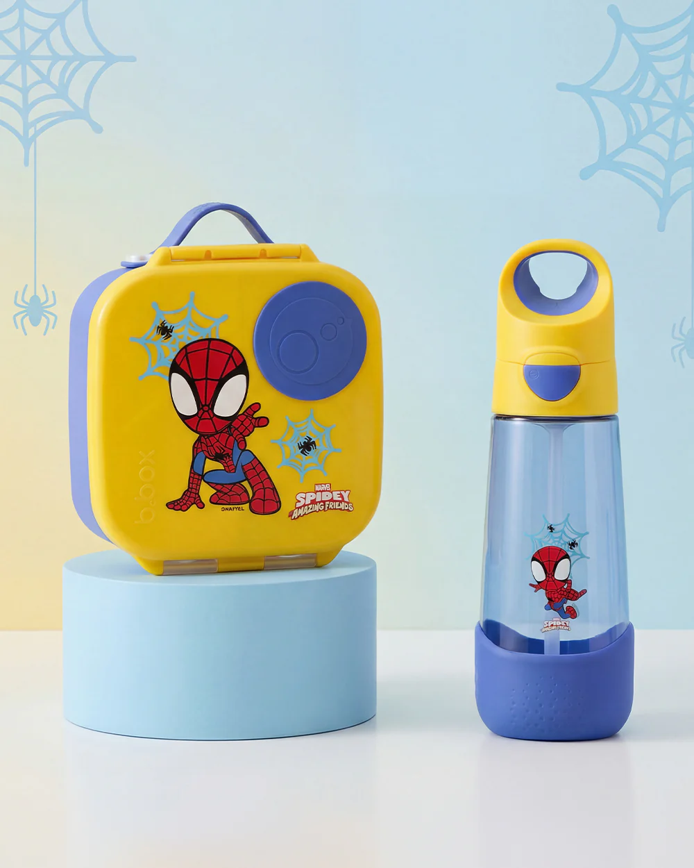 b.box School Essentials Kit-Mini Lunch Box(600ml)-Tritan Straw Sipper(1000ml)-Spidey-3Y+