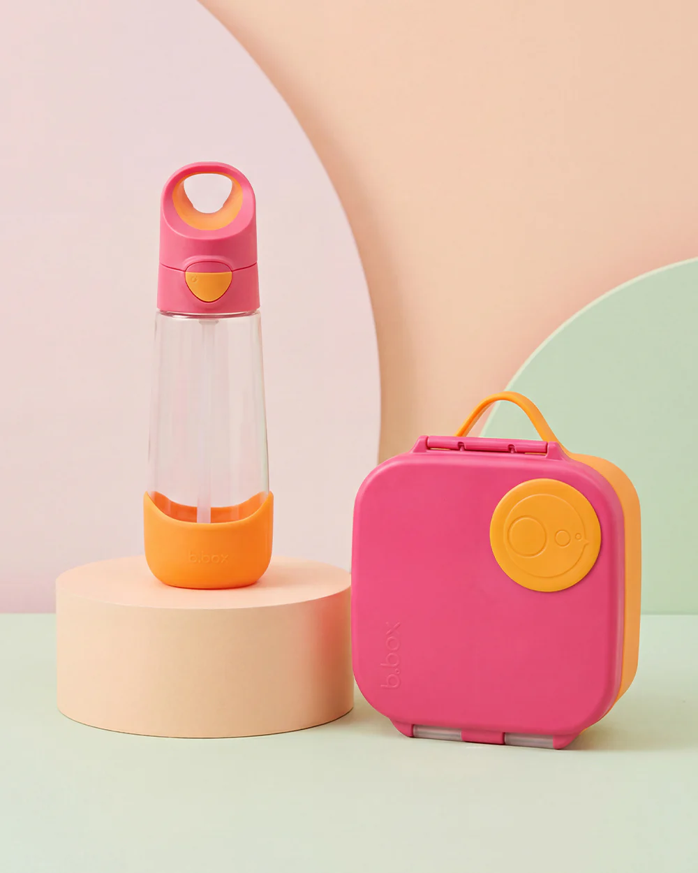 b.box School Essentials Kit-Mini Lunch Box(600ml)-Tritan Straw Sipper(1000ml)-Strawberry-3Y+
