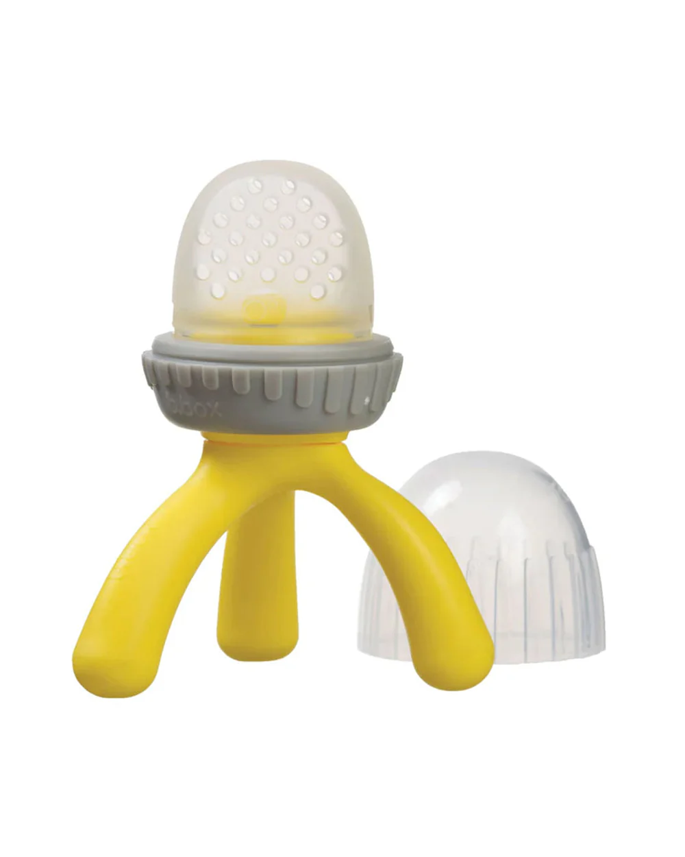b.box Silicone Fresh Food Feeder-Lemon Sherbet Yellow Grey-With Unique Tripod Design & Click Lock Ring-For Infants - Image 2