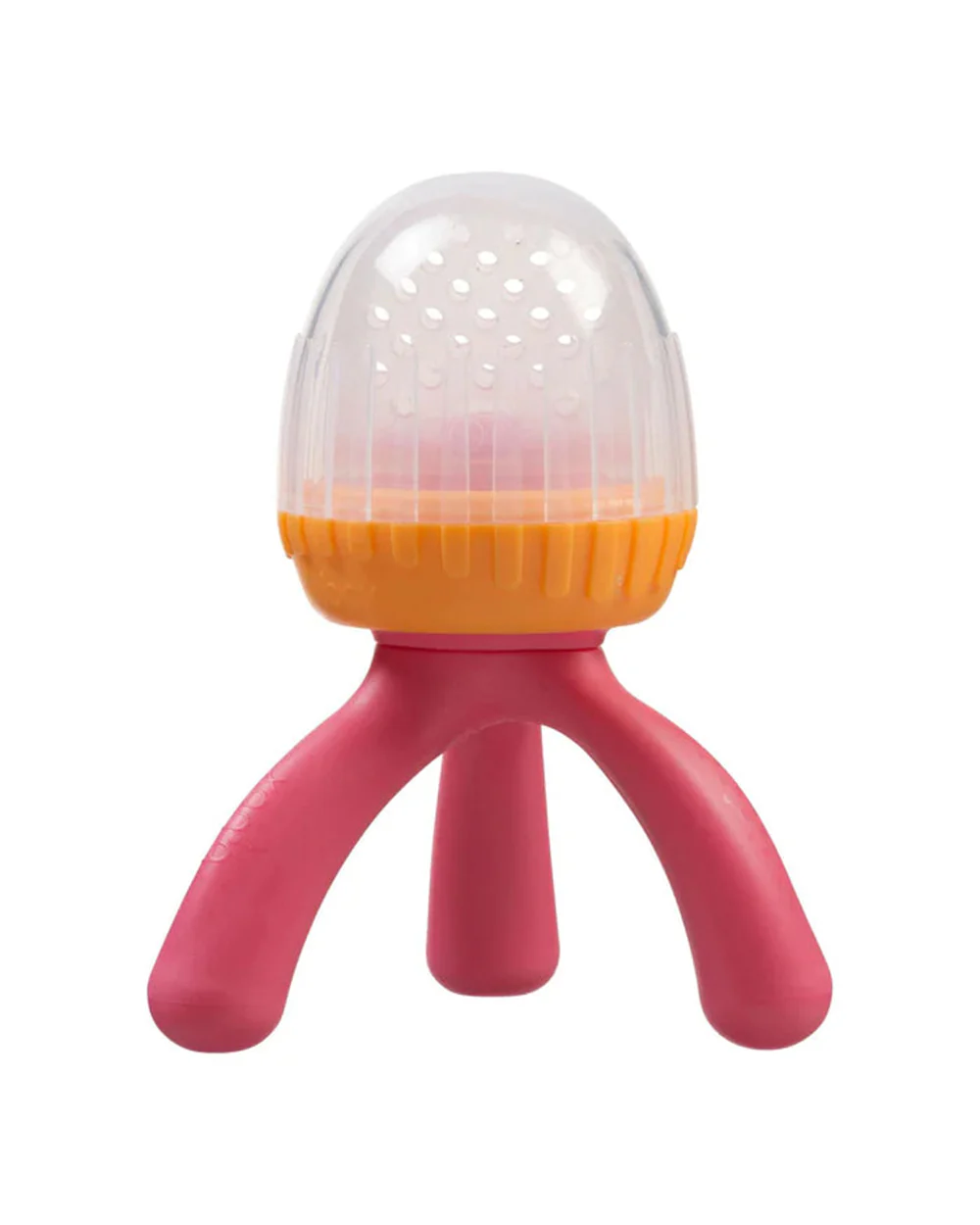 b.box Silicone Fresh Food Feeder-Strawberry Shake Pink Orange-With Unique Tripod Design & Click Lock Ring-For Infants
