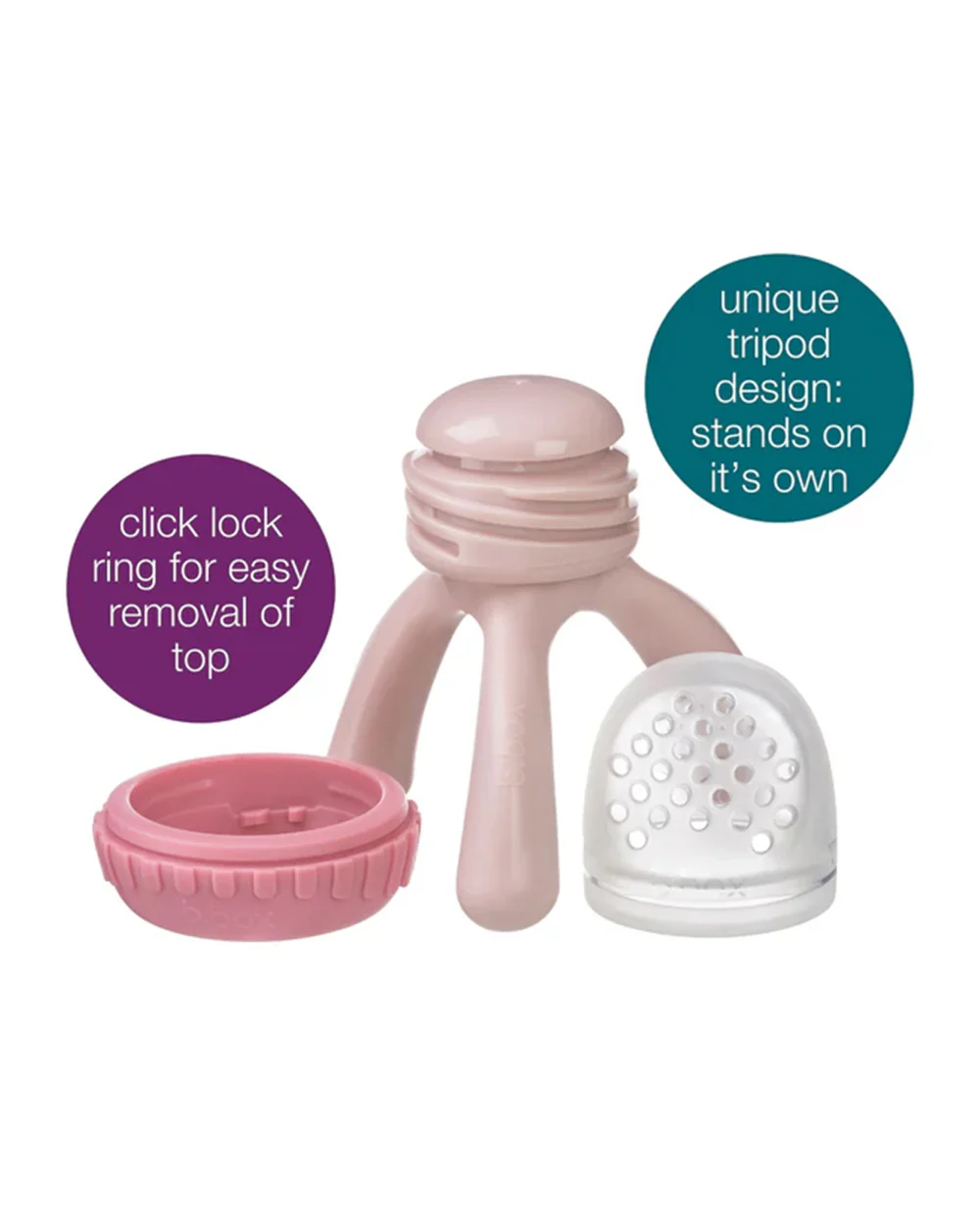 b.box Silicone Fresh Food Feeder-With Unique Easy Grip Tripod Design & Click Lock Ring-Blush Pink-For Infants - Image 3