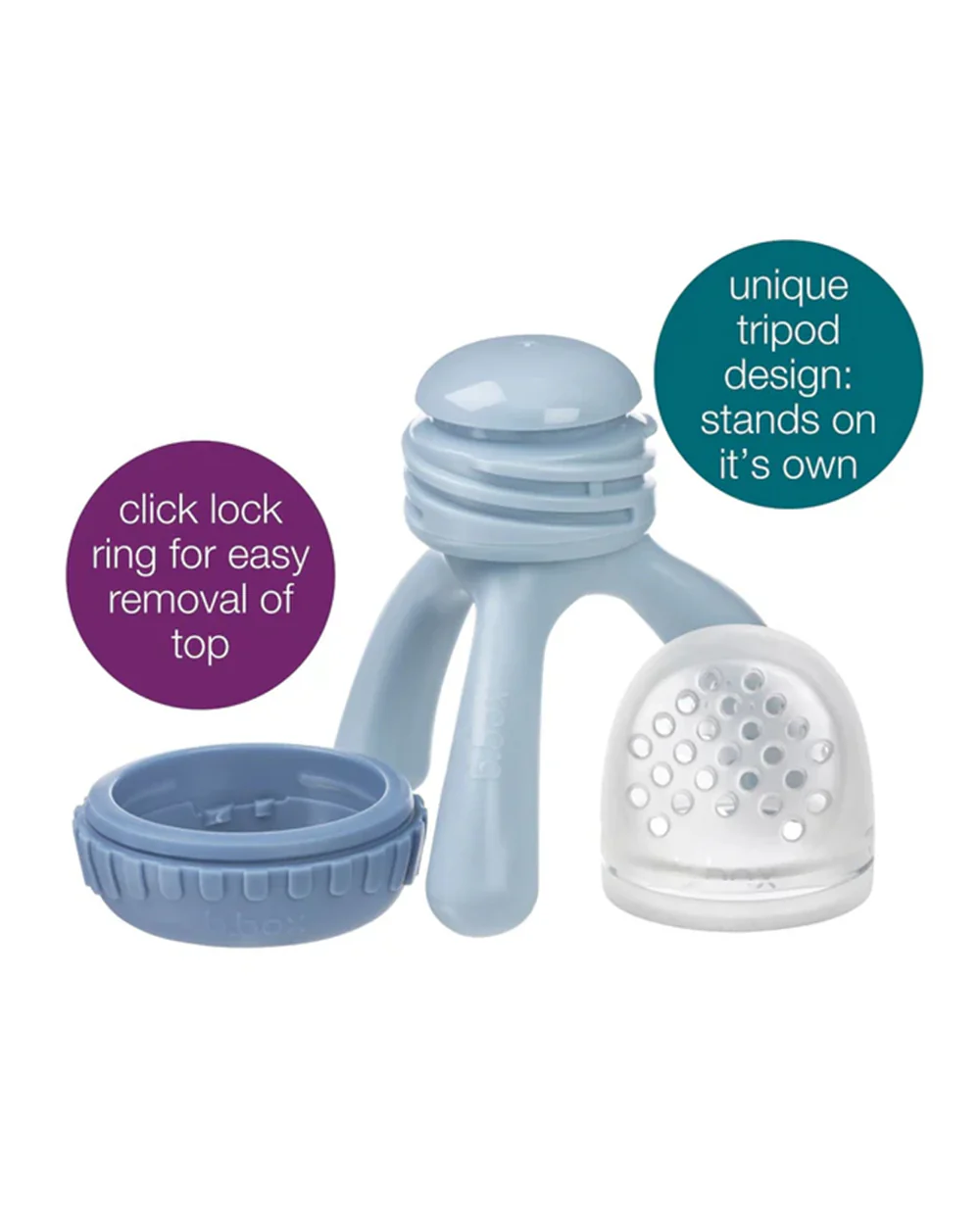 b.box Silicone Fresh Food Feeder-With Unique Easy Grip Tripod Design & Click Lock Ring-Lullaby Blue-For Infants - Image 3