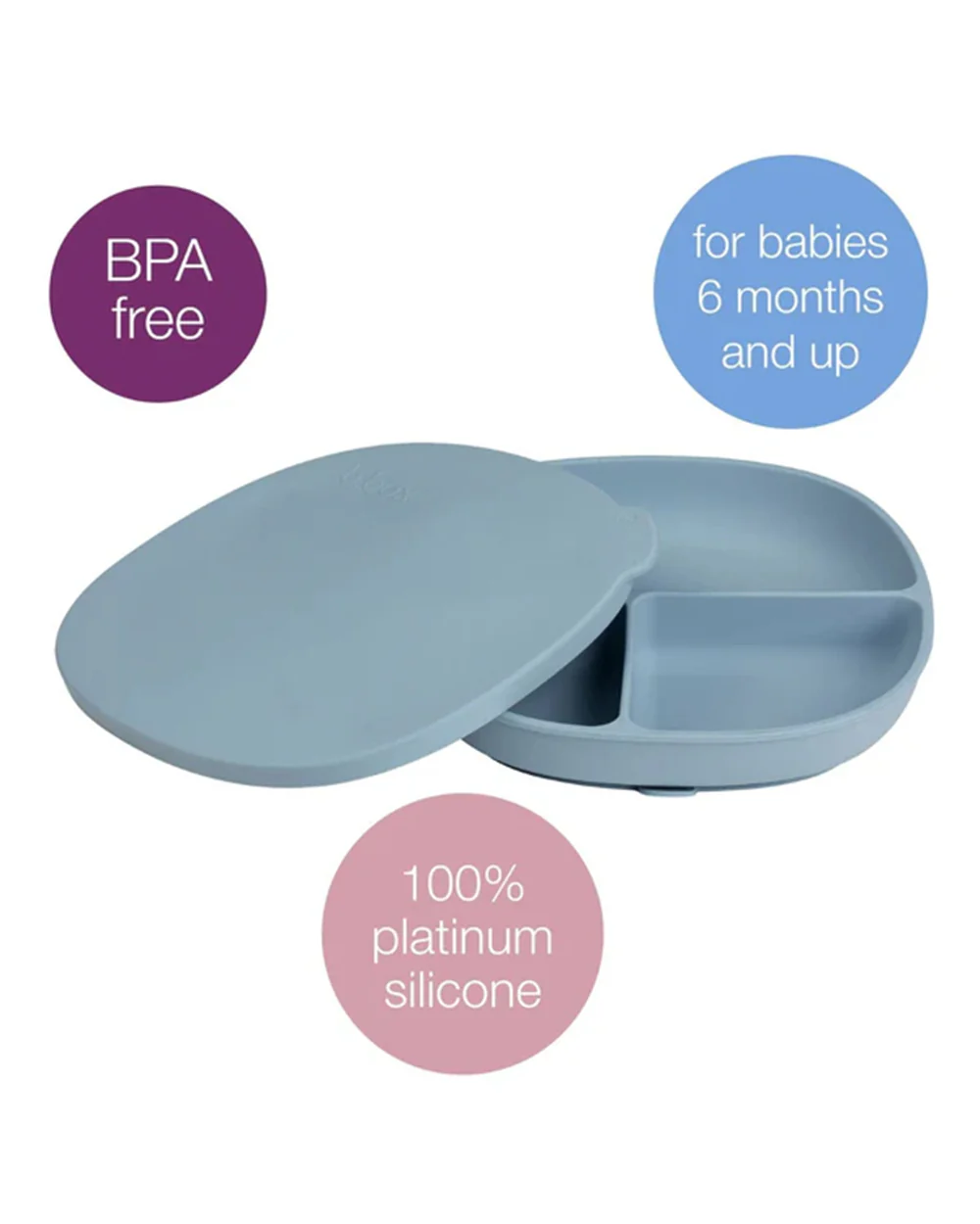 b.box Silicone Plate with Lid-Non Slip Suction Base-3 Divided Sections-Ocean Blue-For Feeding Infants - Image 3