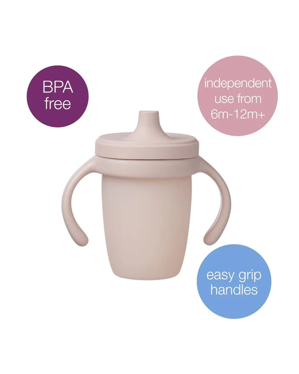b.box Silicone Spout Cup-With Removable Easy Grip Handles & Leakproof Lid-Translucent Water Level Monitor-Blush Pink-240 ml - Image 5