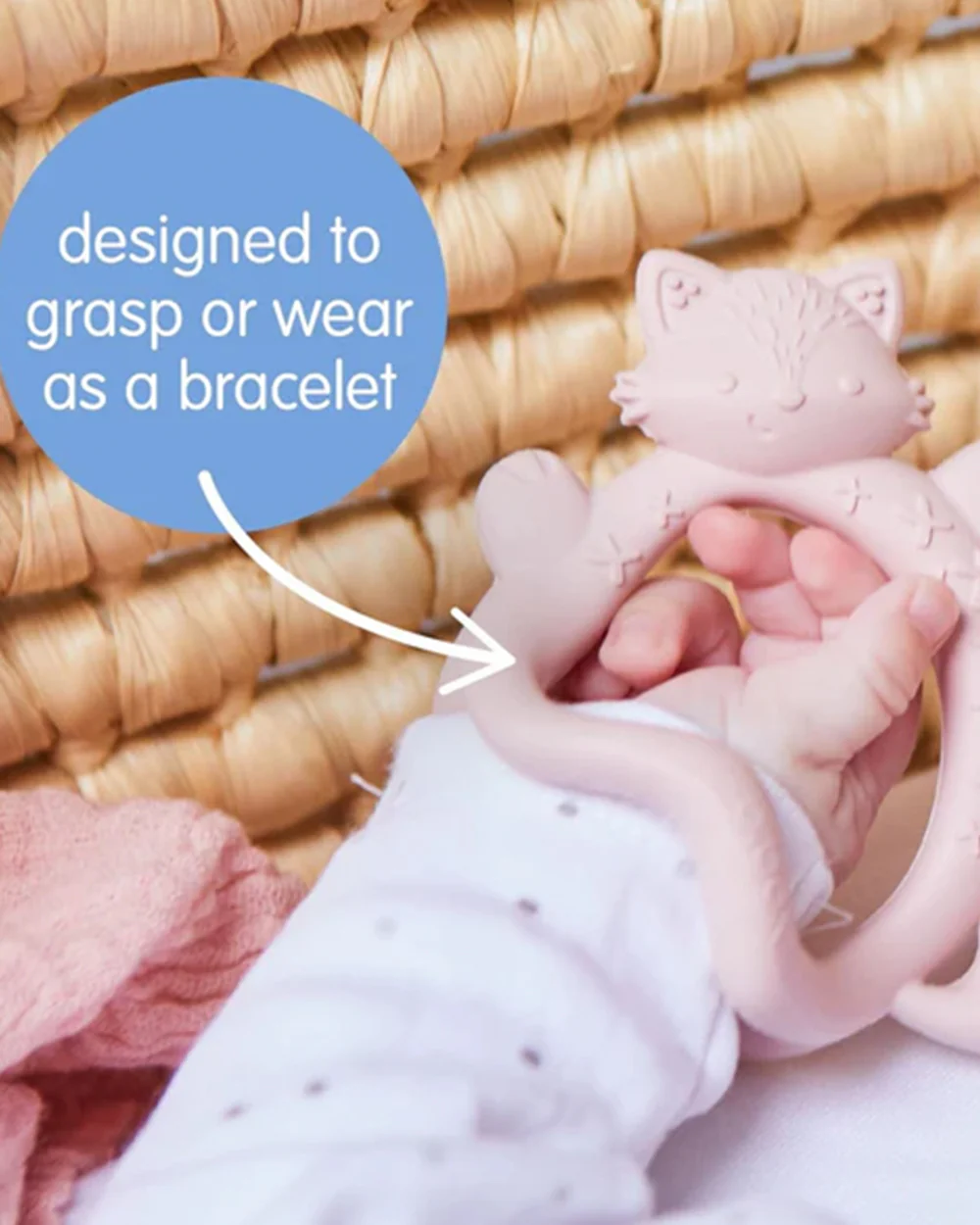 b.box Silicone Wrist Teether-Lightweight & Easy to Grasp-Textures Gently Massage Sore Gums-Blush Pink-3M+ - Image 5