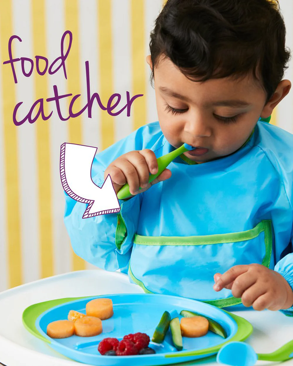 b.box Smock Bib-Food Catcher Pocket & Adjustable Straps-Strawberry Shake Pink Orange-For Infants - Image 9