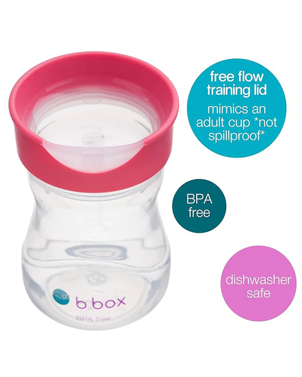 b.box Training Cup-Raspberry Pink-With Silicone Sleeve-Easy Flow-For Infants - Image 3