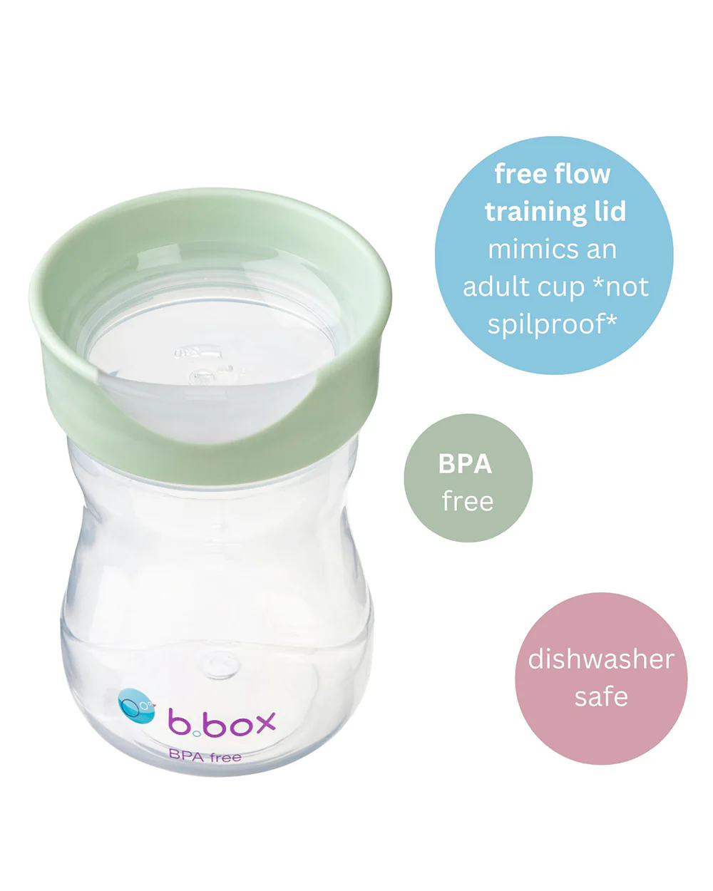 b.box Training Cup-With Silicone Sleeve-Unique Water Window-Easy Free Flow Drinking-240 ml-Sage Green-For Infants - Image 6