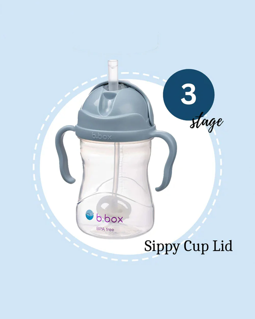 b.box Transition Value Pack-One Cup with 4 Lids for Every Stage of Growth (3M to 12M+) : Includes Medium Flow Teat, Soft Spout, Weighted Straw & Training Cup Lids-Ocean Blue-240 ml - Image 8