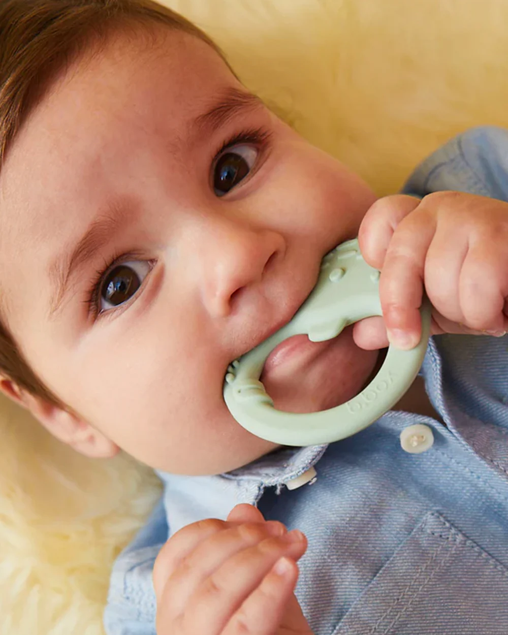 b.box Trio Teether-With Three Textured Teethers-Made of Soft Silicone, Hard Silicone & Beechwood-Supports Sensory Development & Gum Relief-Sage Green-3M+ - Image 4