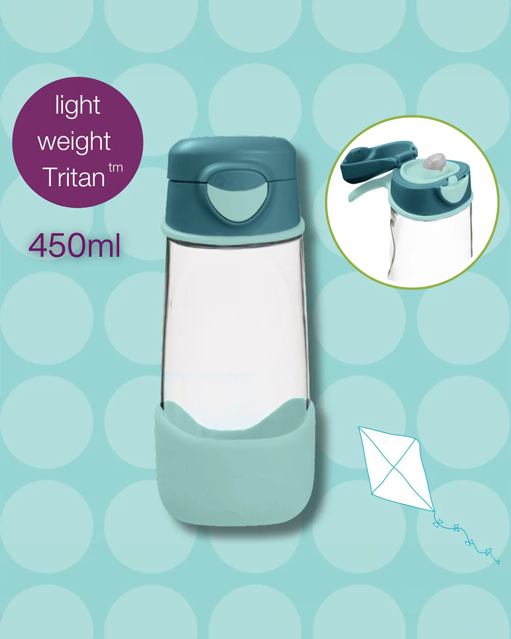 b.box Tritan Sport Spout Drink Bottle-Emerald Forest Green-With Easy Push Button & Ergonomic Triangular Shape-450 ml - Image 7