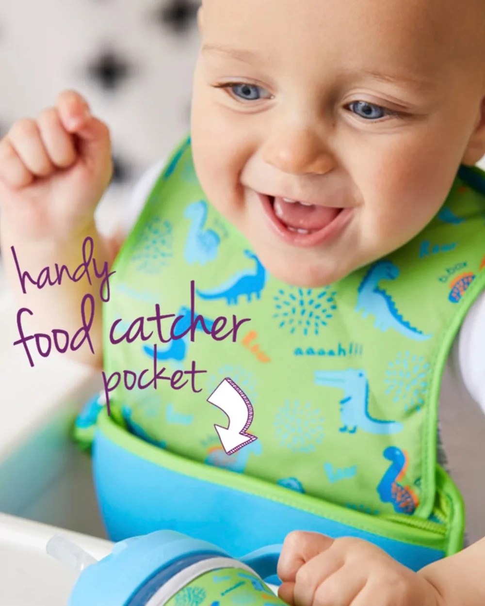 b.box Waterproof Travel Bib-Food Catcher Pocket-With Spoon-Cactus Capers Purple-For Infants - Image 8