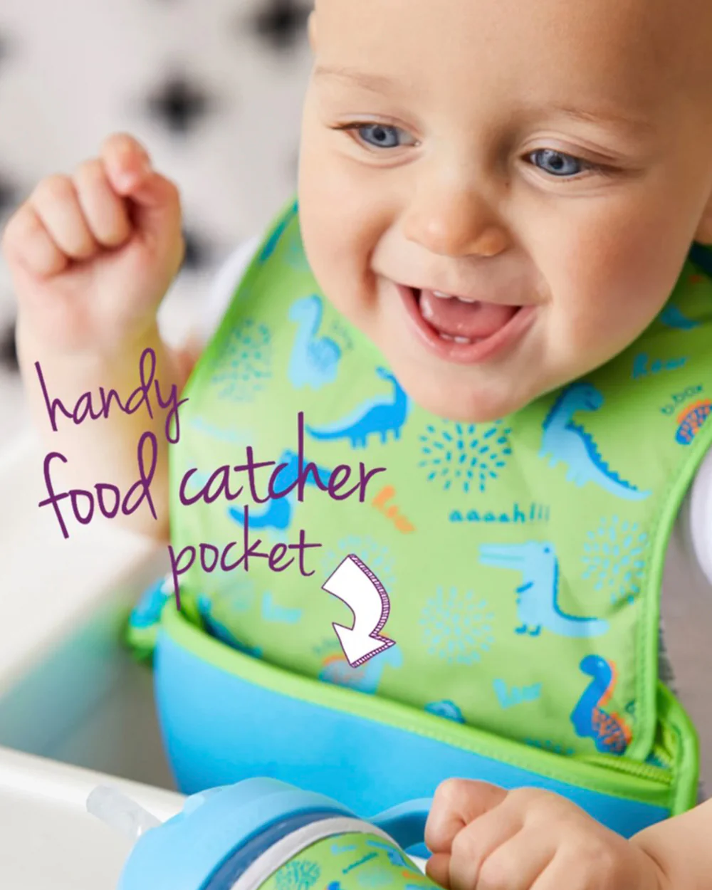 b.box Waterproof Travel Bib-Food Catcher Pocket-With Spoon-Hip Hop Pink Orange-For Infants - Image 10