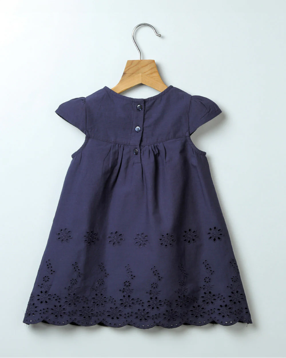 Beebay Navy Frock Dress-Schiffli-Cotton-For Infants - Image 2