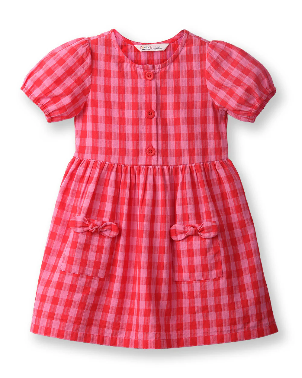 Beebay Red Frock Dress-Checkered-Cotton-For Infants
