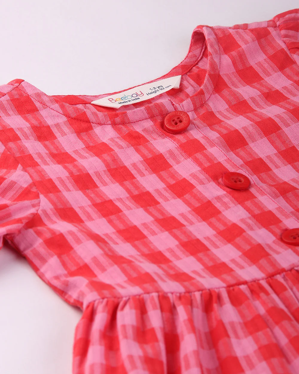 Beebay Red Frock Dress-Checkered-Cotton-For Infants - Image 3
