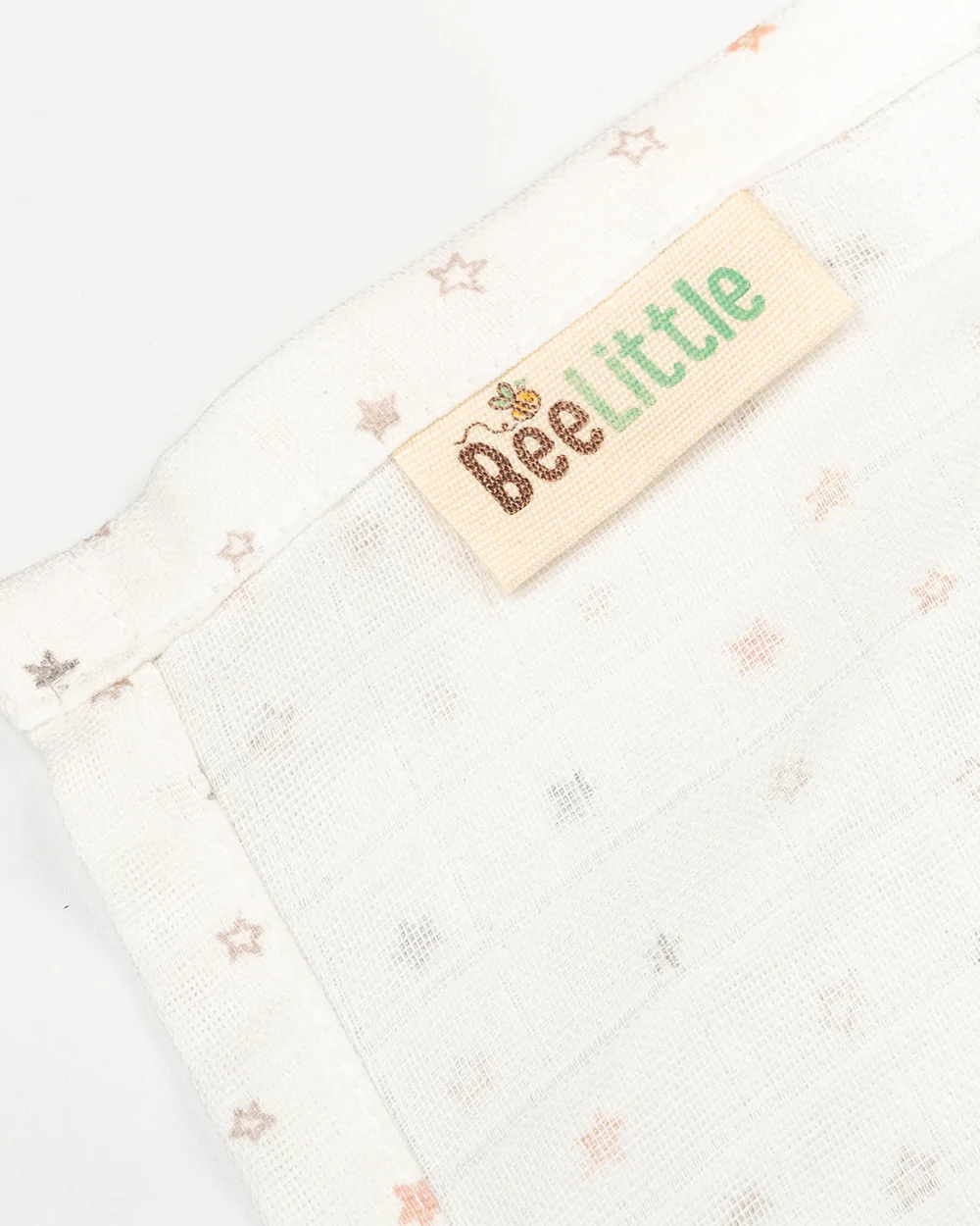 BeeLittle Baby Bath Towel-100% Organic Cotton Muslin-Peach Stars - Image 3