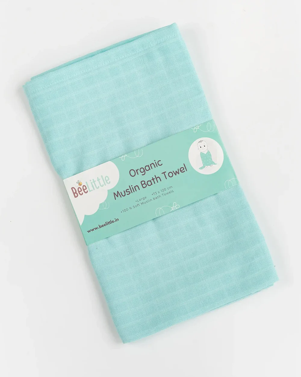 BeeLittle Baby Bath Towel-100% Organic Cotton Muslin-Teal Green