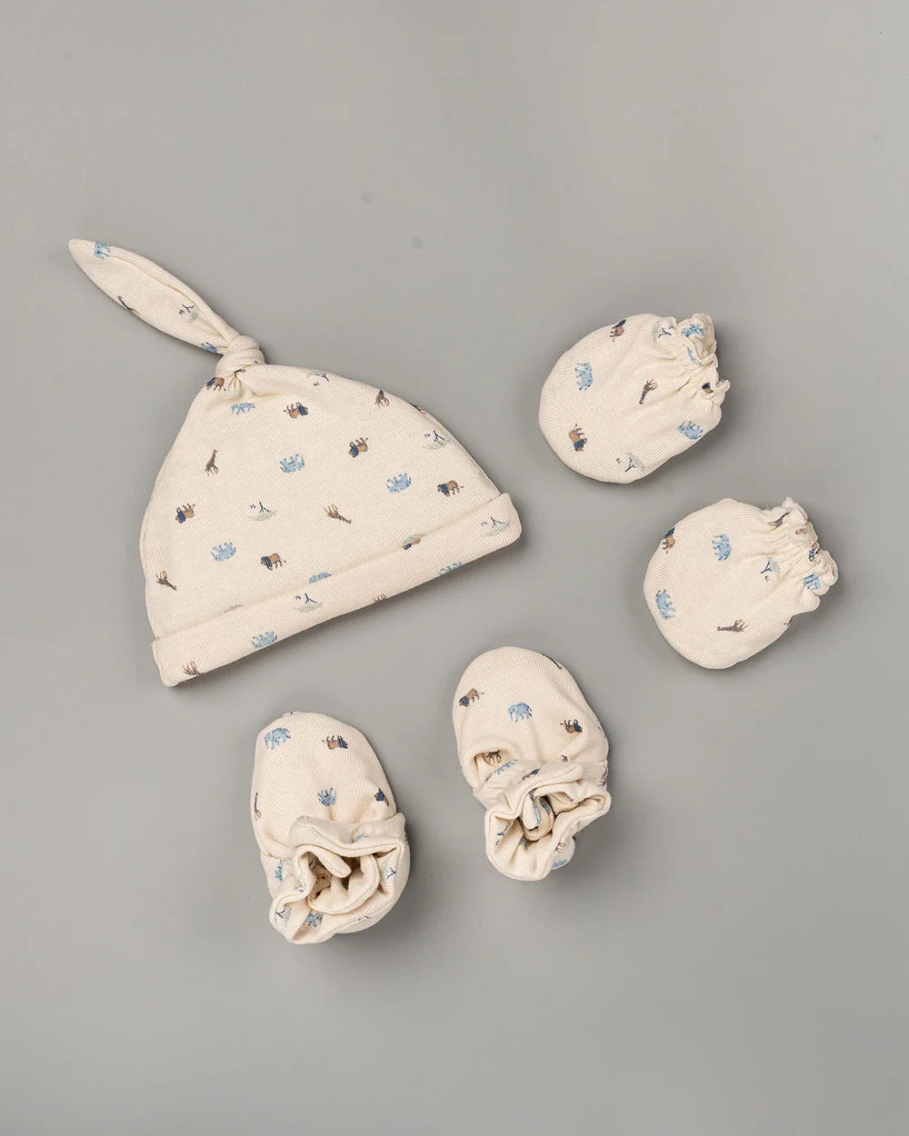 Beelittle Beige Caps, Booties & Mittens Set-Dusty Safari-Cotton-For Infants