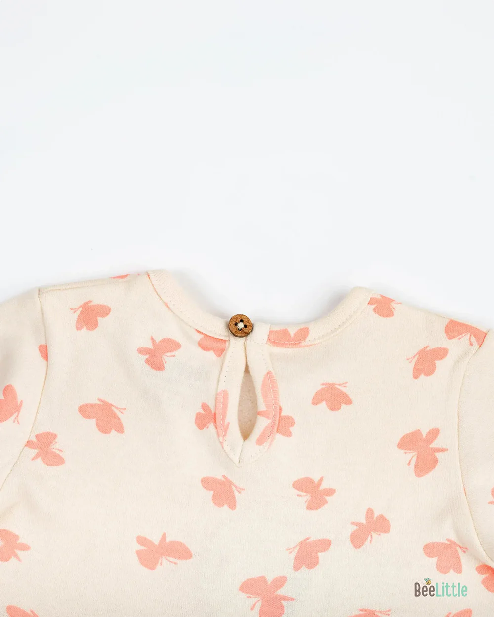 BeeLittle Beige Frock Dress-Neon Butterflies-Organic Cotton-For Infants - Image 4