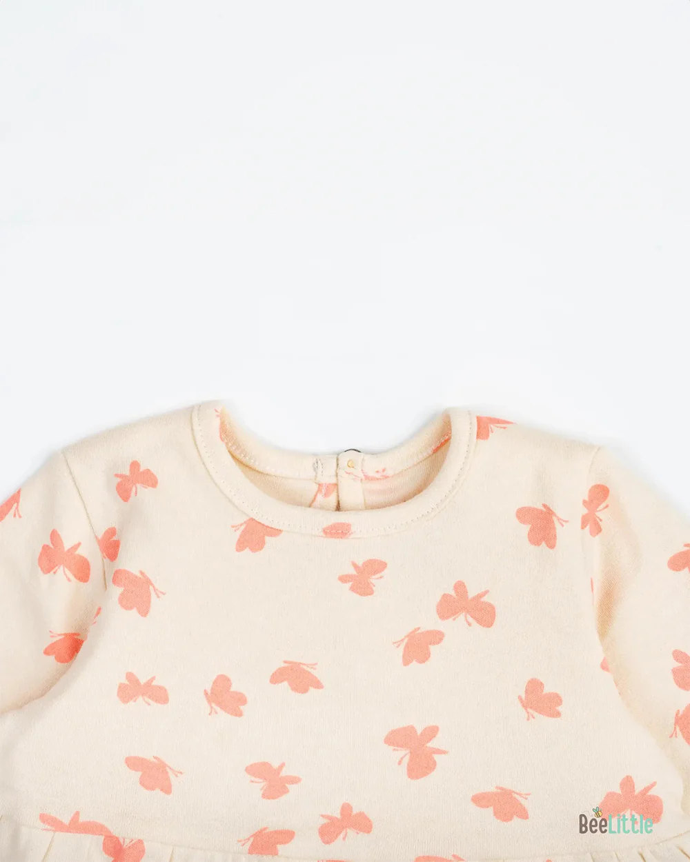 BeeLittle Beige Frock Dress-Neon Butterflies-Organic Cotton-For Infants - Image 5
