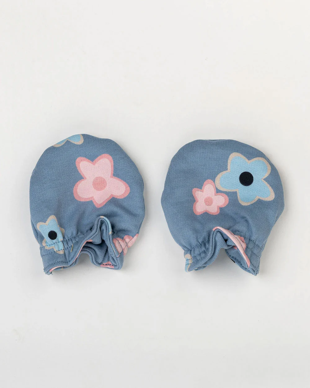 Beelittle Blue Caps, Booties & Mittens Set-Multicolored Pebbles-Cotton-For Infants - Image 3