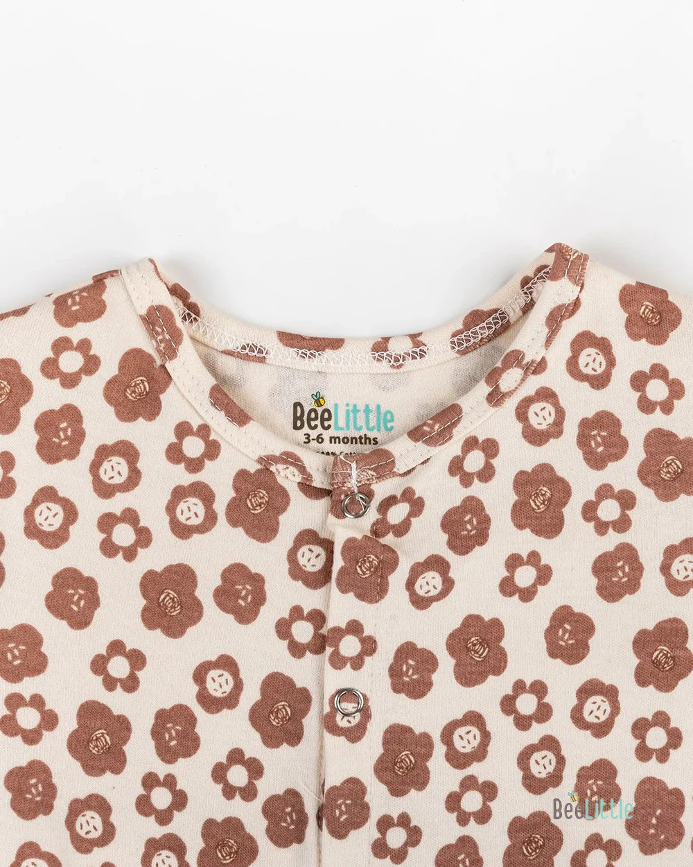 BeeLittle Brown & Pink Jhabla Set-Flowers-Organic Cotton-For Infants - Image 4