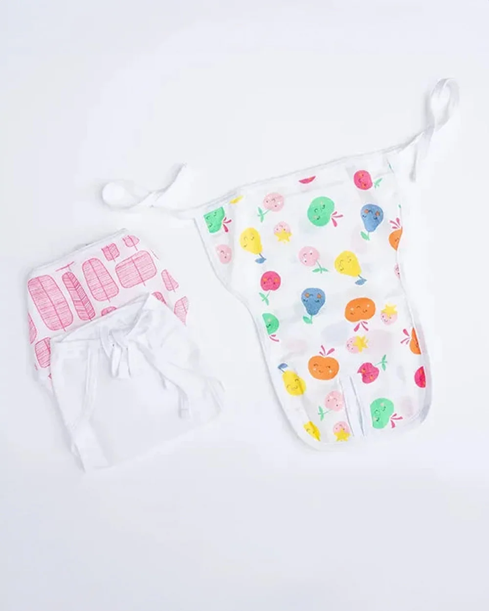 BeeLittle Fruit Punch Knotted Nappy-Organic Cotton-Washable & Reusable-0 to 3M-Pack of 3