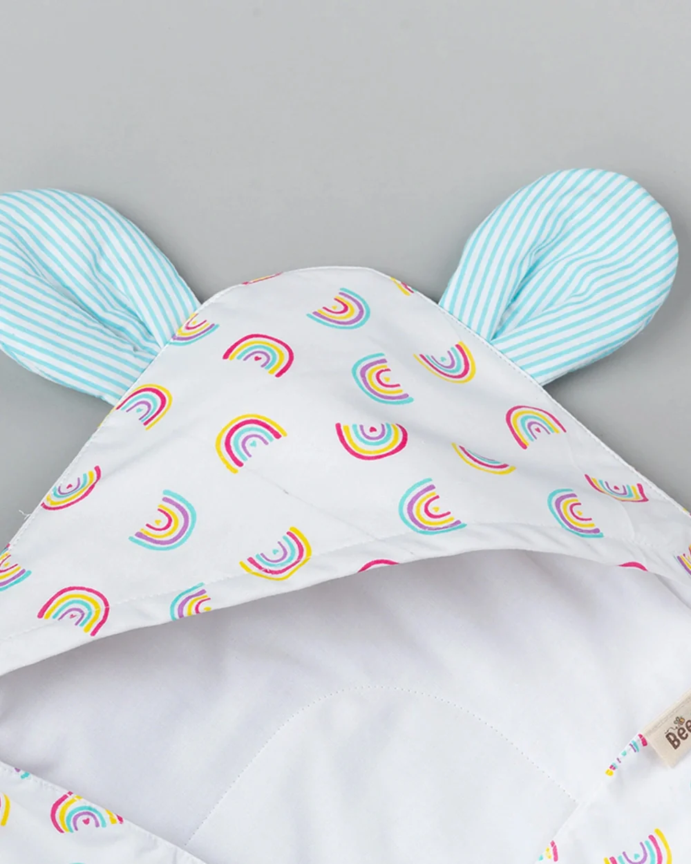 BeeLittle Hooded Baby Bath Towel-100% Organic Cotton Muslin-Rainbow - Image 2