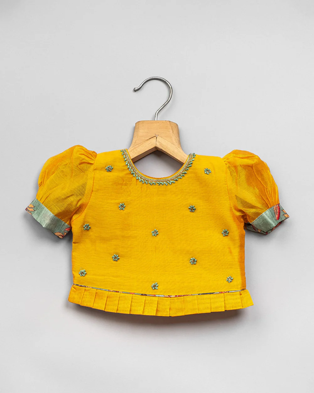 BeeLittle Mustard & Sage Green Top & Lehenga Set-Embroidered-Cotton Blend-For Infants - Image 2