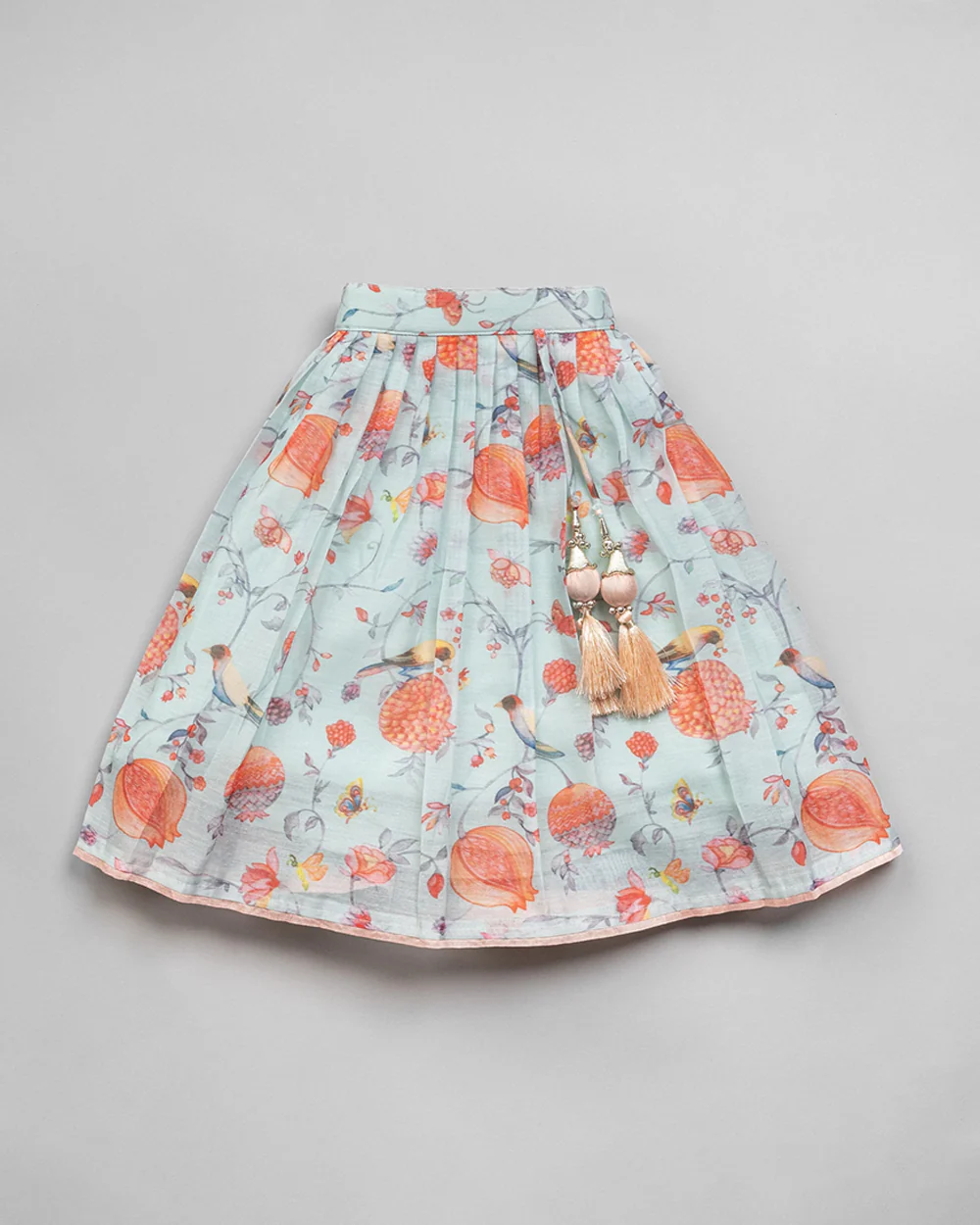 BeeLittle Peach & Light Blue Top & Lehenga Set-Embroidered-Cotton Blend-For Infants - Image 4