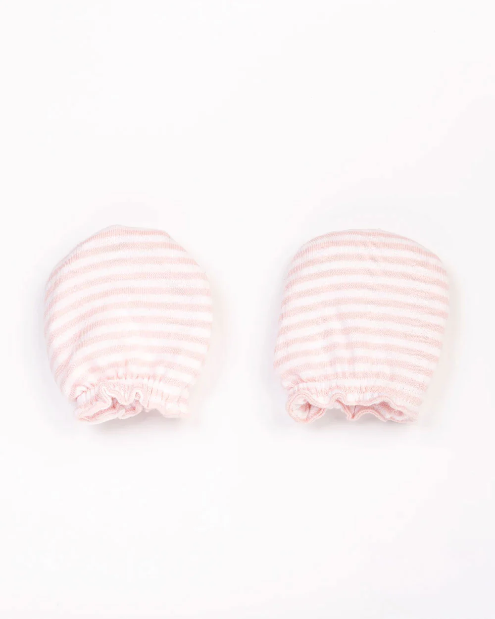 Beelittle Pink Caps, Booties & Mittens Set-Striped-Cotton-For Infants - Image 3