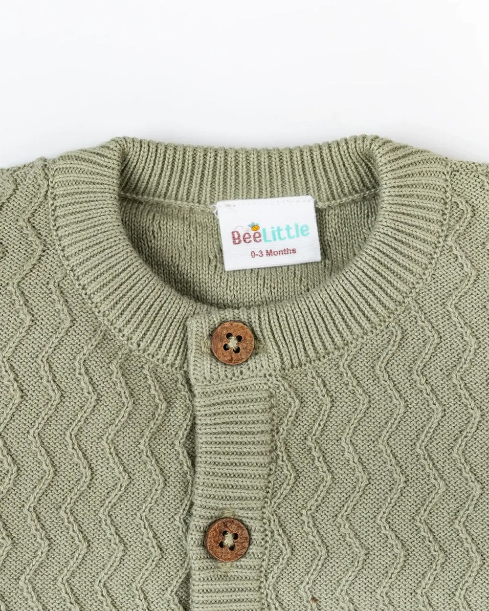 Beelittle Sage Green Sweater-Solid-Organic Cotton-For Infants - Image 2