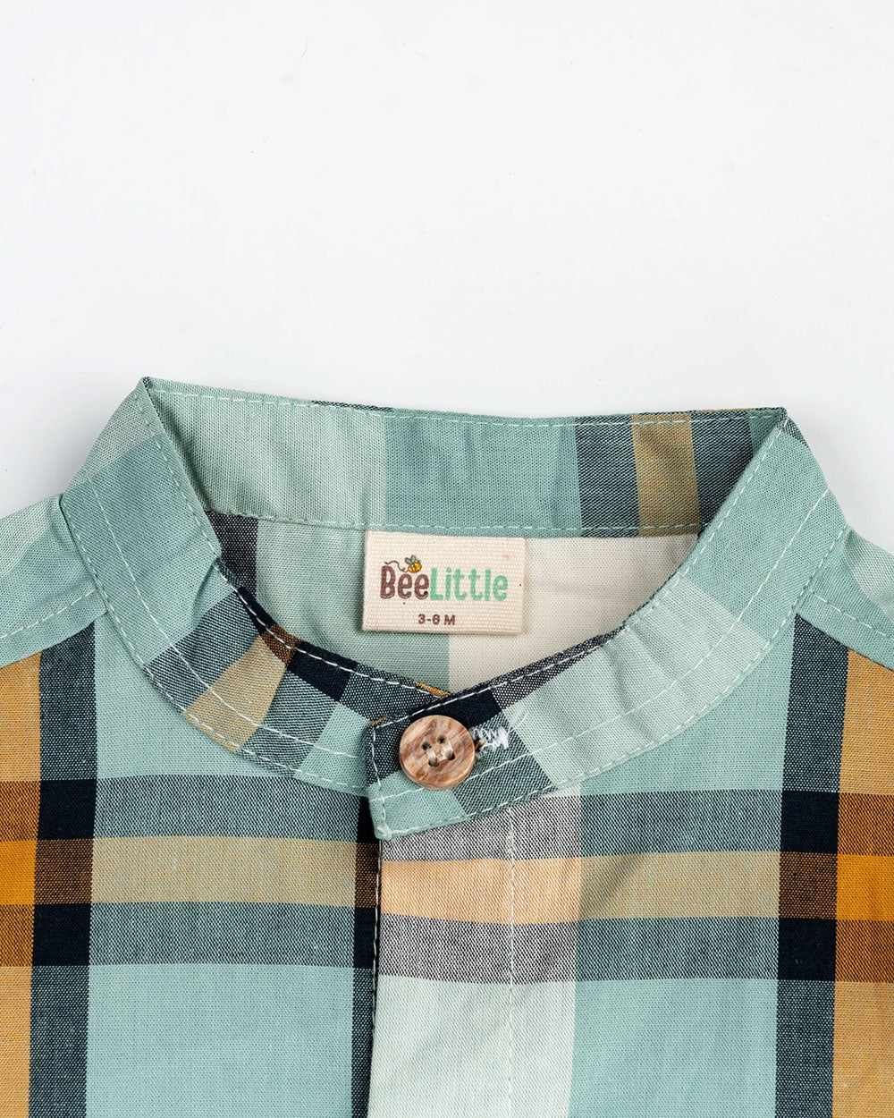 Beelittle Sea Green Shirt-Vintage Checks-Cotton-For Infants - Image 2