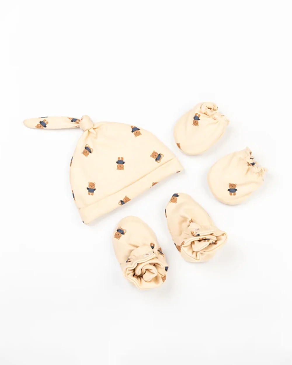Beelittle Skin Caps, Booties & Mittens Set-Cotton-Teddy Ted-For Infants
